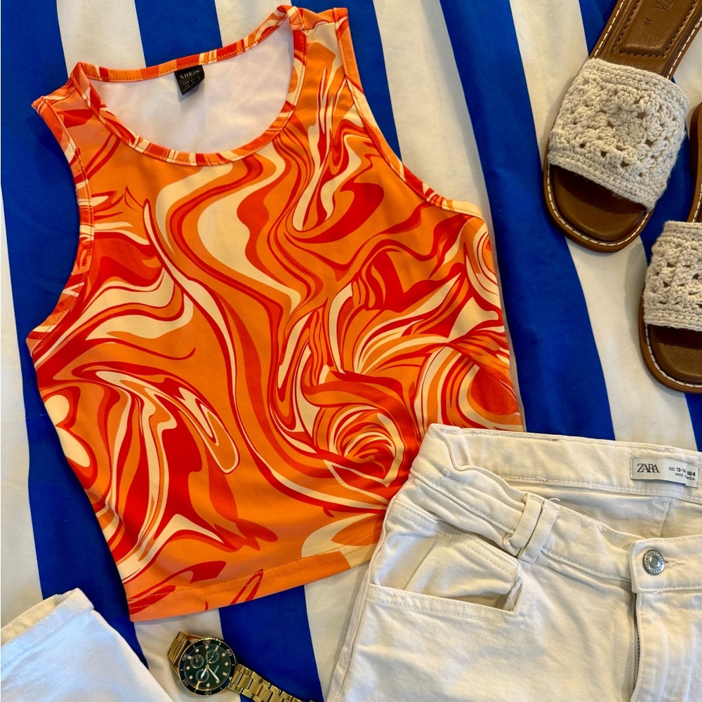SHEIN Orange Swirl Tank Top